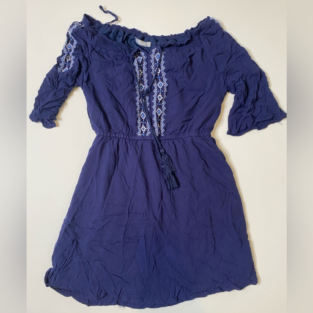 Navy Blue Off-Shoulder Bell Sleeve Midi Dress 6ixty8ight size medium